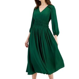 Women's Ruched V Neck 3/4-Sleeve Midi Dress size M